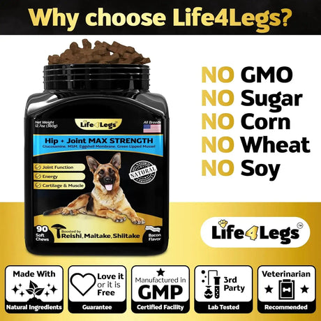 LIFE4LEGS - Life4Legs Soft Chews Hip and Joint Supplement for Dogs Duck Flavor 90 Masticables - The Red Vitamin MX - Cuidado De Cadera Y Articulaciones Para Perros - {{ shop.shopifyCountryName }}