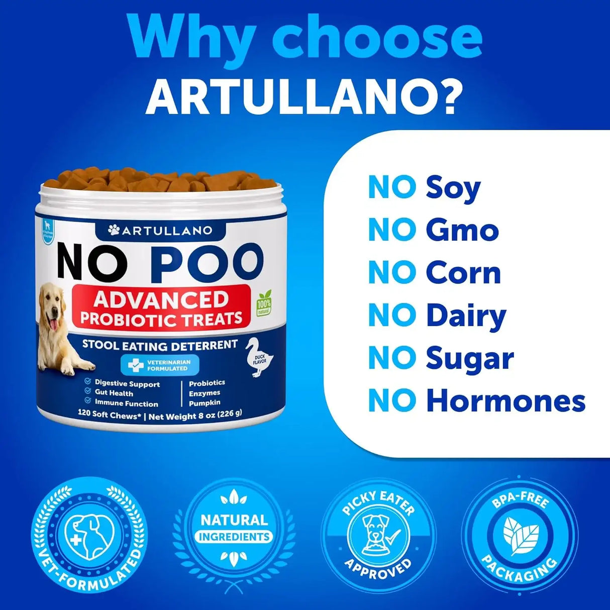 ARTULLANO - Artullano No Poo Chews for Dogs 120 Masticables - The Red Vitamin MX - Probióticos Para Perros - {{ shop.shopifyCountryName }}