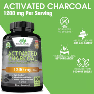 NaturaLife Labs Activated Charcoal 1200Mg. 100 Capsulas