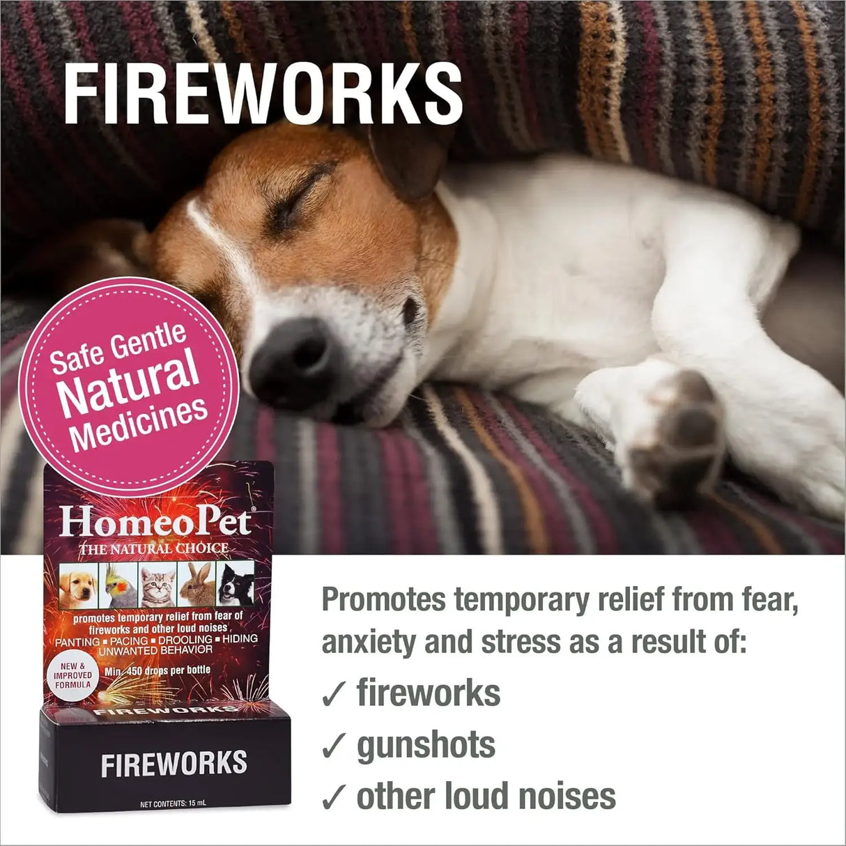 HOMEOPET - HomeoPet Fireworks Safe and Natural Loud-Noise-Anxiety Calming Supplement 15Ml. - The Red Vitamin MX - Relajantes Para Perros - {{ shop.shopifyCountryName }}