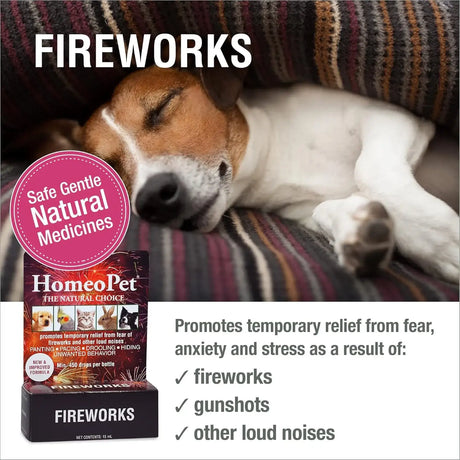 HOMEOPET - HomeoPet Fireworks Safe and Natural Loud-Noise-Anxiety Calming Supplement 15Ml. - The Red Vitamin MX - Relajantes Para Perros - {{ shop.shopifyCountryName }}