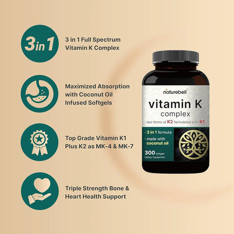 NATUREBELL - NatureBell Vitamin K Complex 300 Capsulas Blandas - The Red Vitamin MX - Suplementos Alimenticios - {{ shop.shopifyCountryName }}