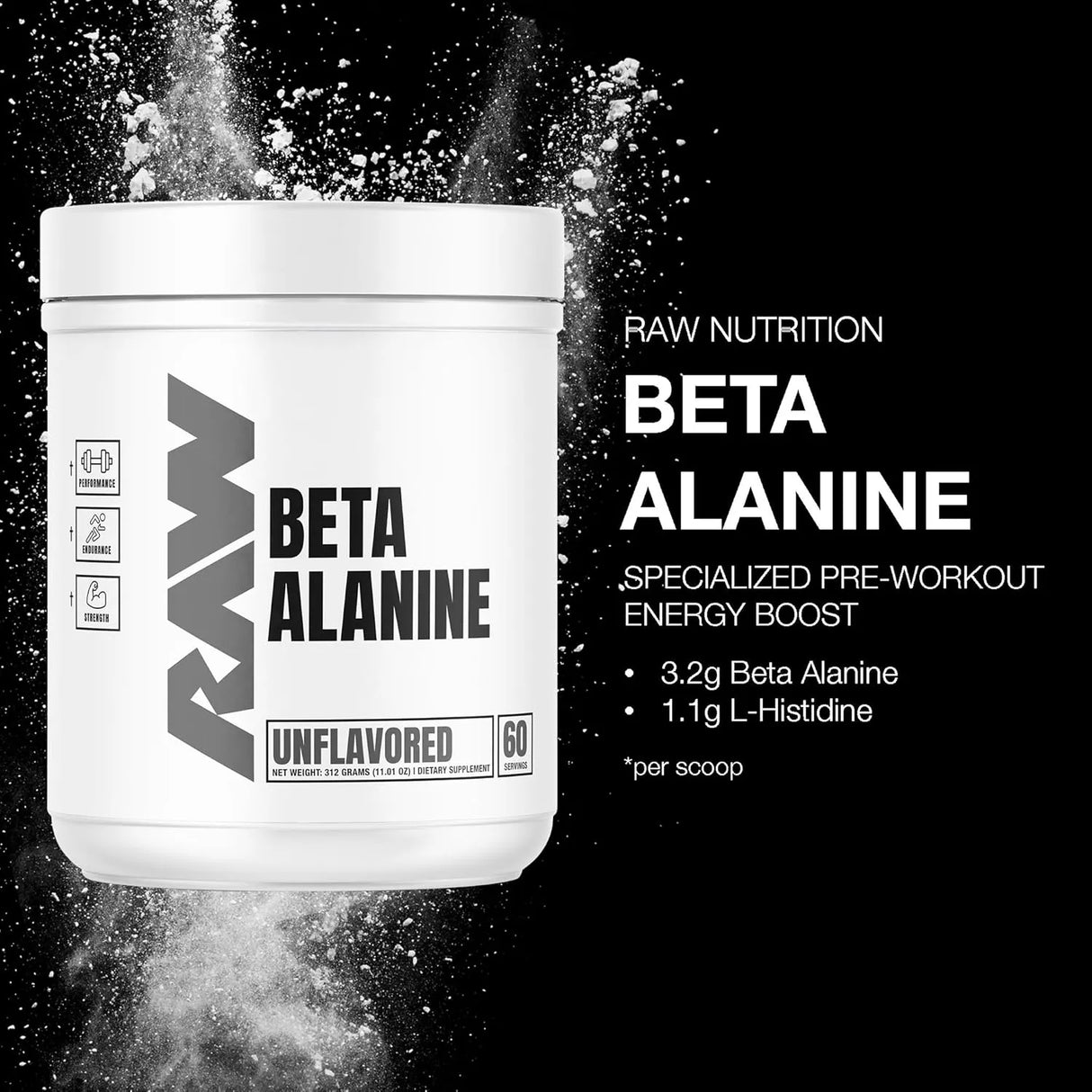 RAW - RAW Beta Alanine Powder 60 Servicios 312Gr. - The Red Vitamin MX - Suplementos Alimenticios - {{ shop.shopifyCountryName }}