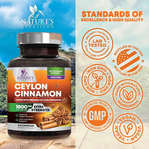 NATURE'S NUTRITION - Nature's Nutrition Pure Cinnamon 1800Mg. 240 Capsulas - The Red Vitamin MX - Suplementos Alimenticios - {{ shop.shopifyCountryName }}