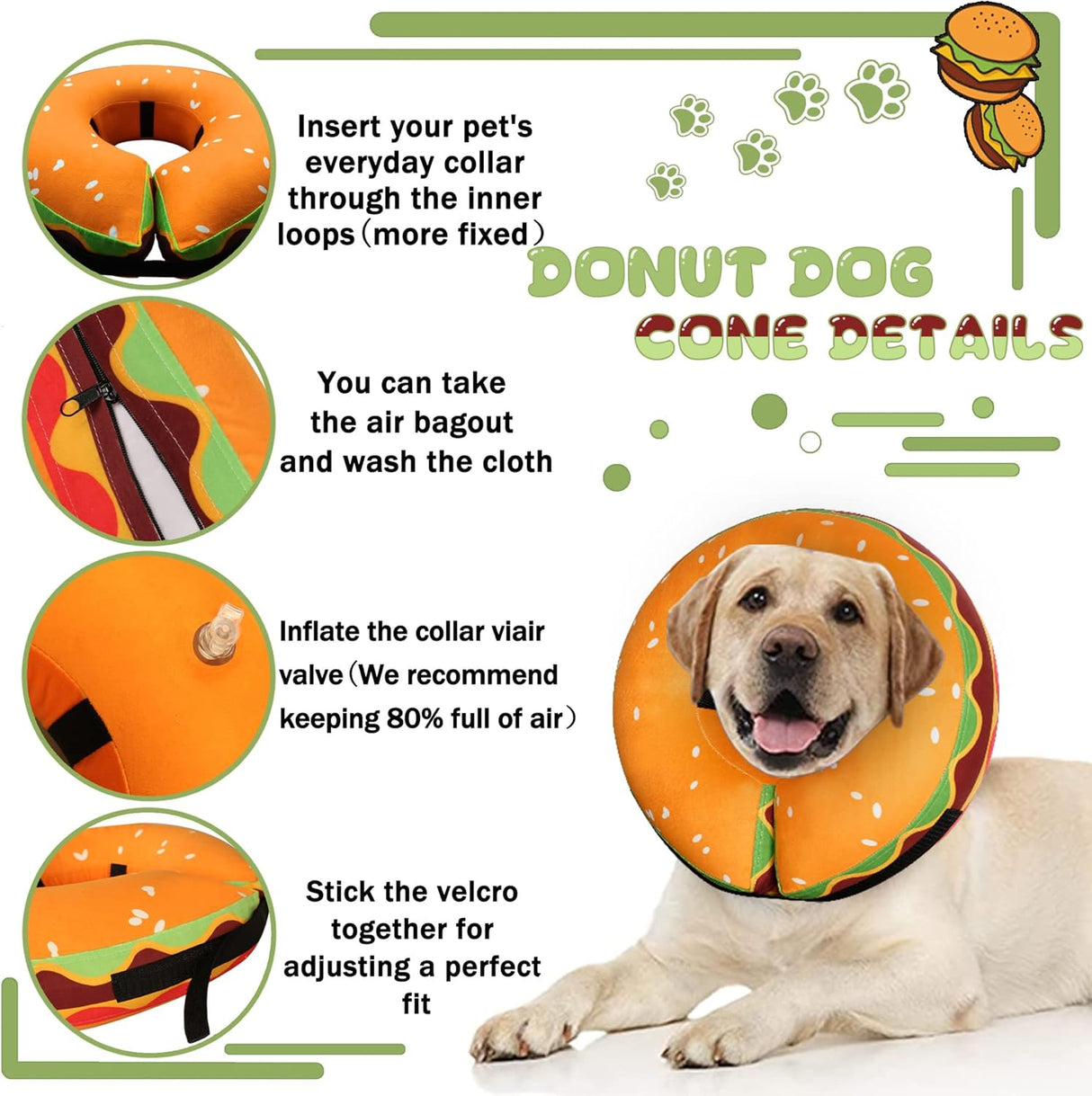 Cneo Recovery Donut Collar HAMBURGER MEDIUM
