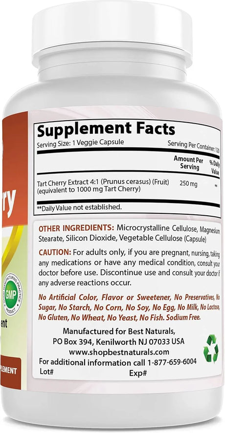 BEST NATURALS - Best Naturals Tart Cherry Extract 1000Mg. 120 Capsulas - The Red Vitamin MX - Suplementos Alimenticios - {{ shop.shopifyCountryName }}
