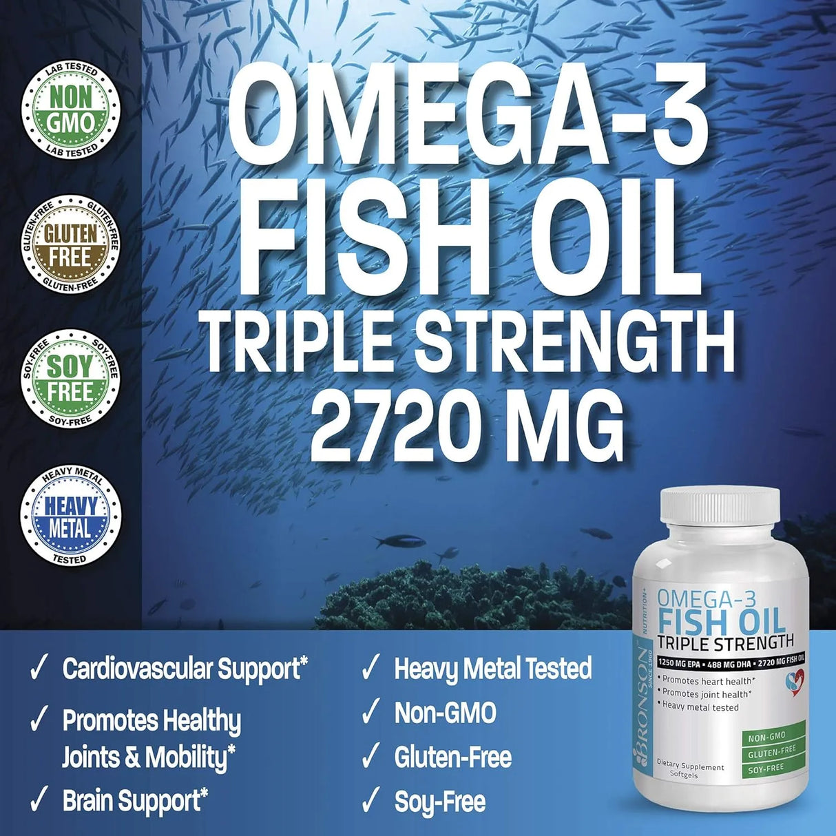 BRONSON - Bronson Omega 3 Fish Oil Triple Strength 2720Mg. 180 Capsulas Blandas - The Red Vitamin MX - Suplementos Alimenticios - {{ shop.shopifyCountryName }}