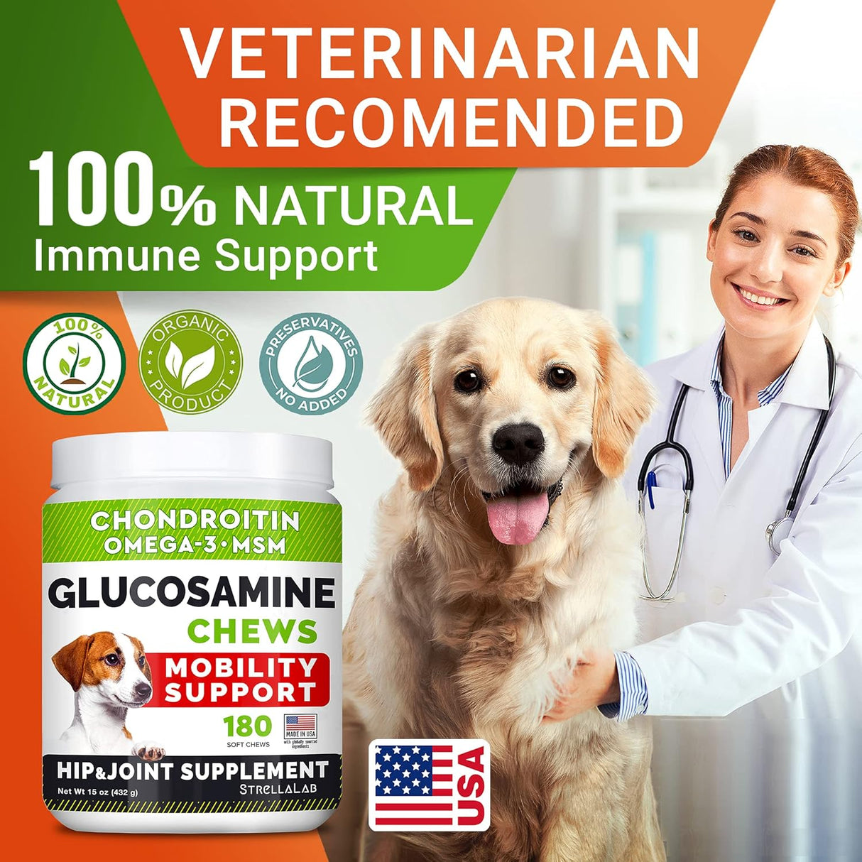 STRELLALAB Glucosamine Treats for Dogs Chicken Flavor 180 Masticables