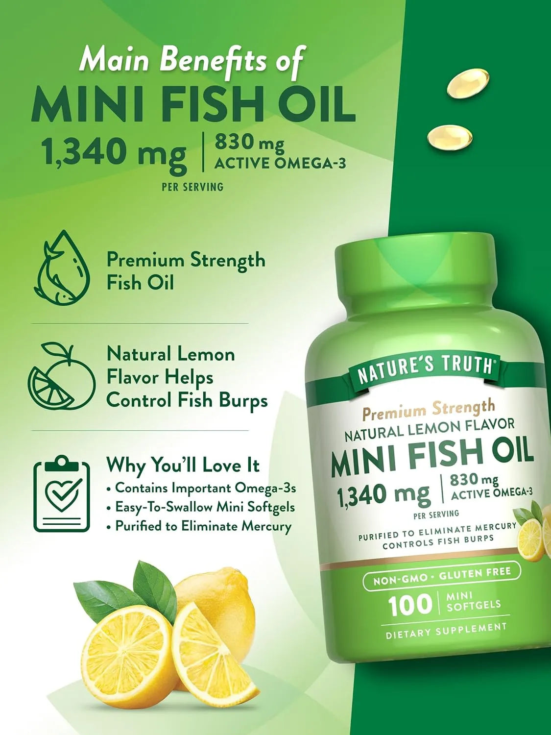 NATURE'S TRUTH - Nature's Truth Mini Fish Oil Omega 3 1340Mg. 100 Capsulas Blandas - The Red Vitamin MX - Suplementos Alimenticios - {{ shop.shopifyCountryName }}