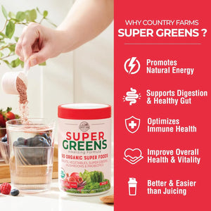 COUNTRY FARMS - Country Farms Organic Super Greens Berry Flavor 20 Servicios 300Gr. - The Red Vitamin MX - Suplementos Alimenticios - {{ shop.shopifyCountryName }}