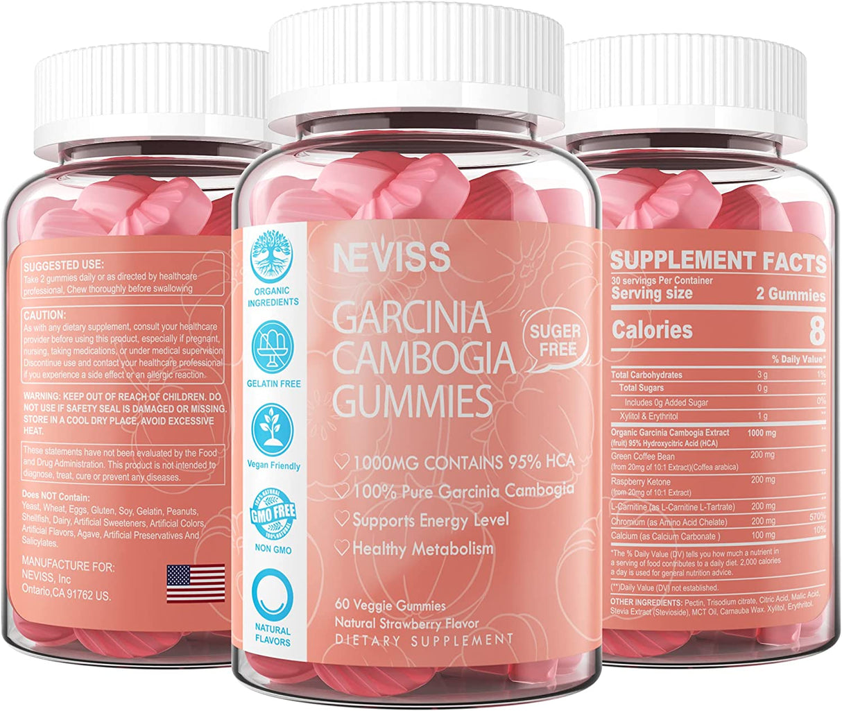 Neviss Sugar Free Garcinia Cambogia Gummies 1000Mg. 60 Gomitas - The Red Vitamin MX - Suplementos Alimenticios - NEVISS