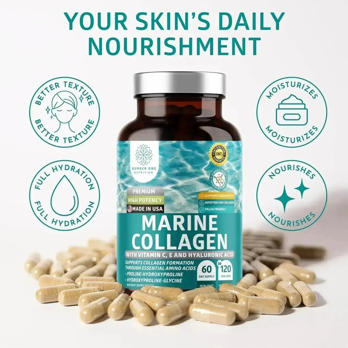 NUMBER ONE NUTRITION - Number One Nutrition Premium Marine Collagen Dipeptides 120 Capsulas - The Red Vitamin MX - Suplementos Alimenticios - {{ shop.shopifyCountryName }}