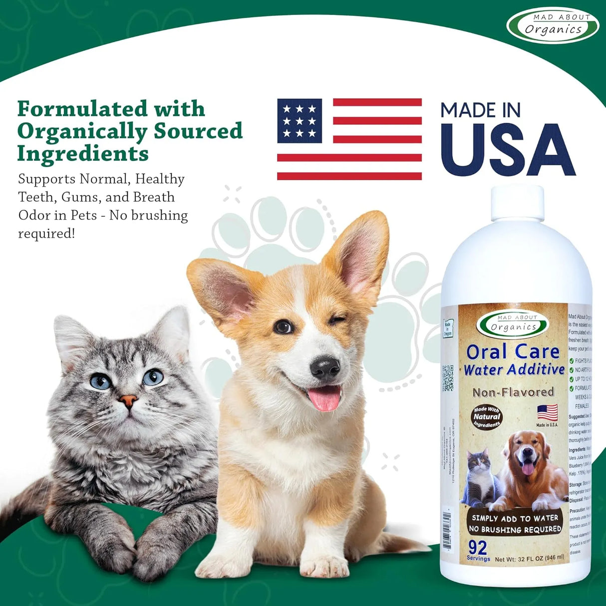 MAD ABOUT ORGANICS - Mad About Organics Oral Care Water Additive for Cats & Dogs Non-Flavored 946Ml. - The Red Vitamin MX - Cuidado Dental Para Perros - {{ shop.shopifyCountryName }}