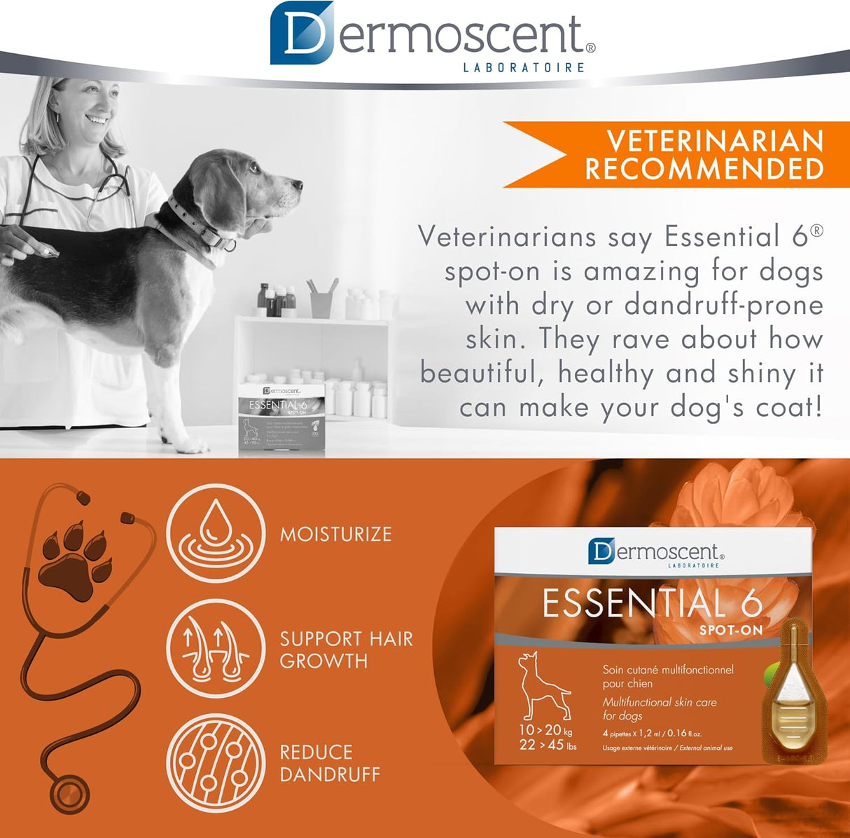 Dermoscent Essential 6 spot-on Dog Skin Care Dogs 10-20 kg 4 Paquetes