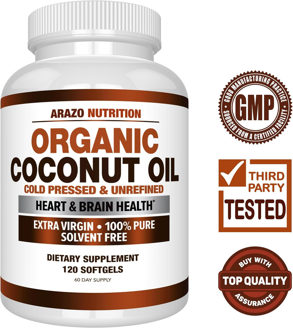 Arazo Nutrition Organic Coconut Oil 2000Mg. 120 Capsulas Blandas