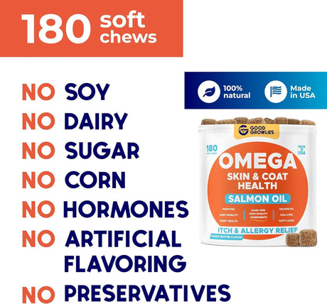 GOODGROWLIES - GOODGROWLIES Omega 3 Fish Oil for Dogs Peanut Butter Flavor 180 Masticables - The Red Vitamin MX - Aceite De Pescado Para Perros - {{ shop.shopifyCountryName }}