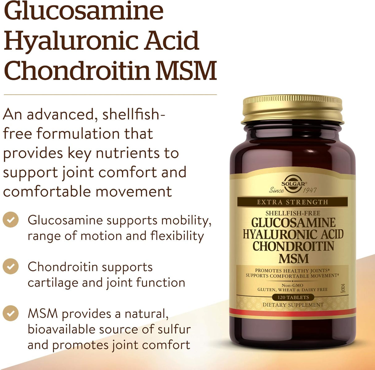 Solgar Glucosamine Hyaluronic Acid Chondroitin MSM 120 Tabletas