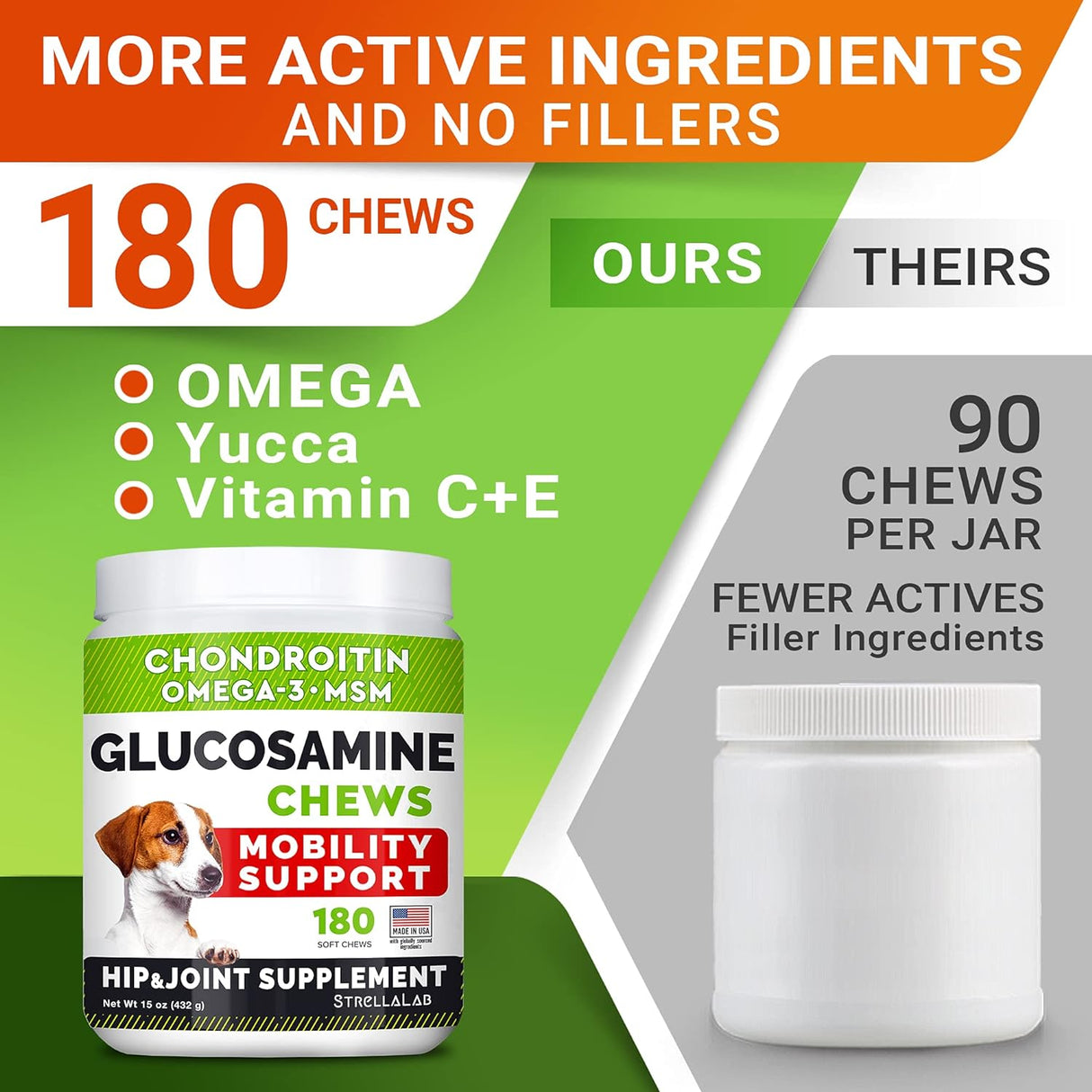 STRELLALAB Glucosamine Treats for Dogs Chicken Flavor 180 Masticables