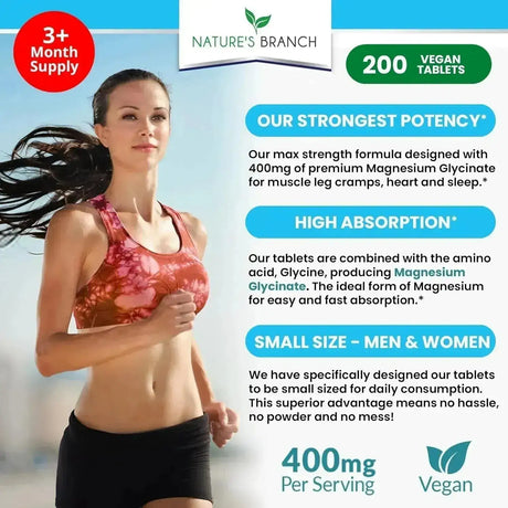 NATURE'S BRANCH - Nature's Branch Magnesium Glycinate 400Mg. 200 Tabletas - The Red Vitamin MX - Suplementos Alimenticios - {{ shop.shopifyCountryName }}