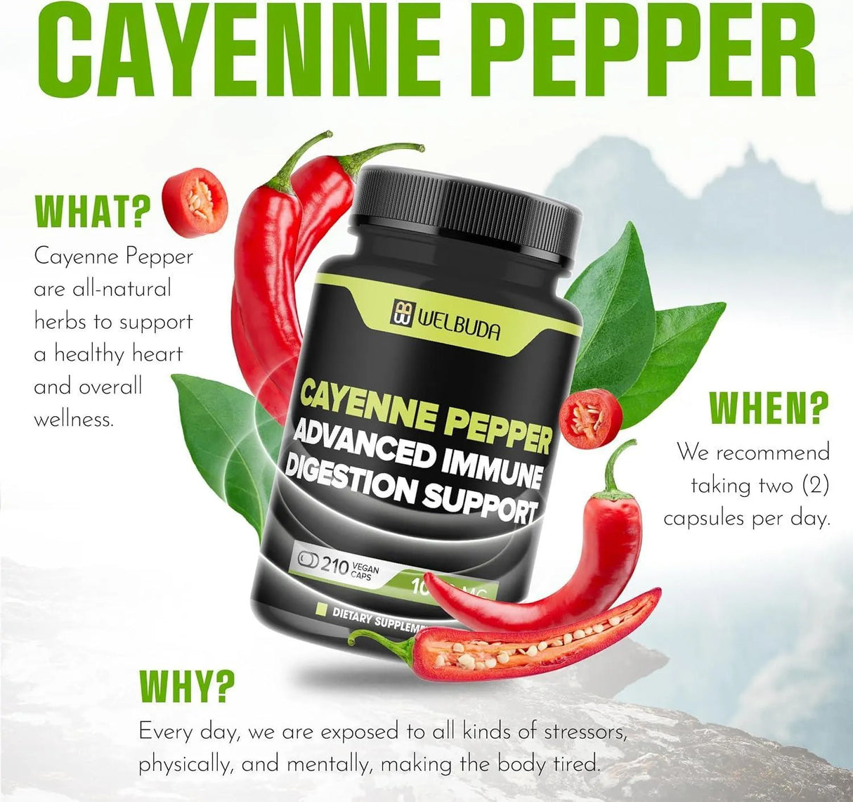 WELBUDA - WELBUDA Cayenne Pepper 1000Mg. 210 Capsulas - The Red Vitamin MX - Suplementos Alimenticios - {{ shop.shopifyCountryName }}