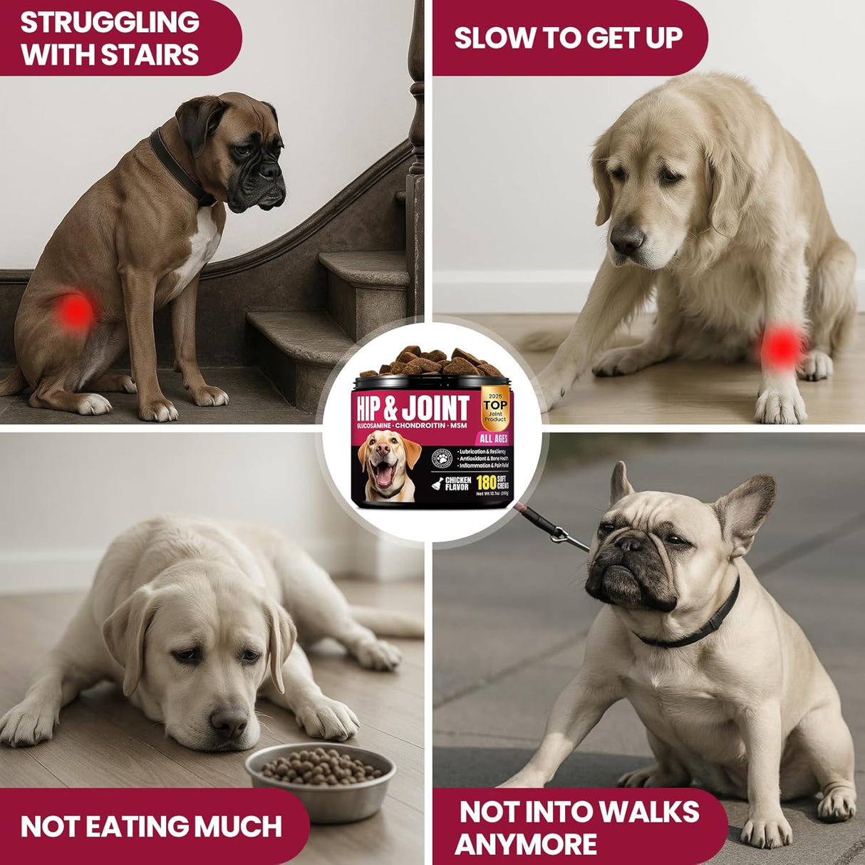 BuddyCheer Glucosamine for Dogs Hip and Joint Supplement Chews 180 Masticables