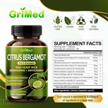 GRIMED - GriMed Citrus Bergamot 50:1 Extract Healthy Cholesterol 150 Capsulas - The Red Vitamin MX - Suplementos Alimenticios - {{ shop.shopifyCountryName }}