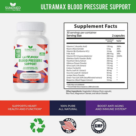 SUNDHED - Sundhed Natrual UltraMax Blood Pressure 60 Capsulas - The Red Vitamin MX - Suplementos Alimenticios - {{ shop.shopifyCountryName }}