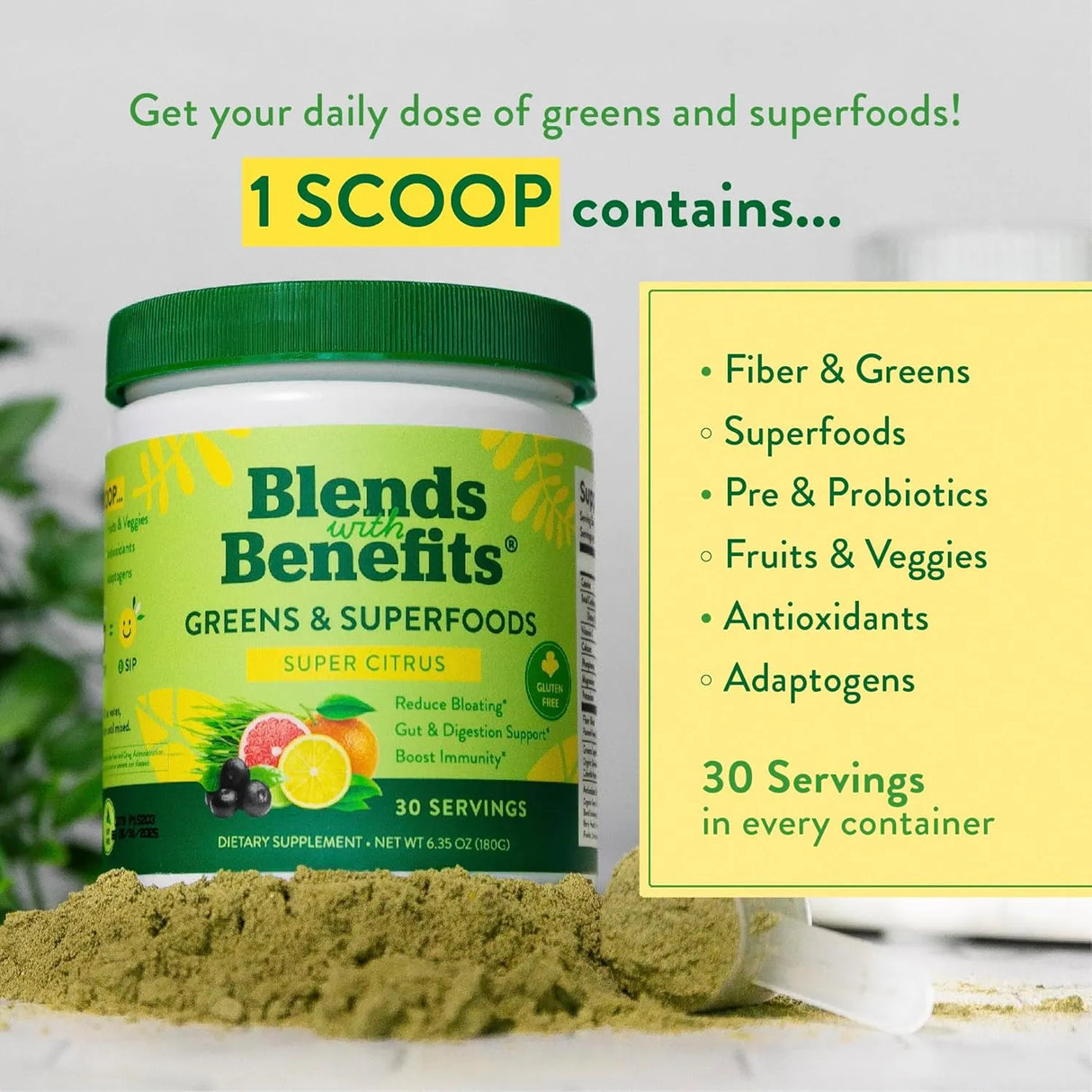 BLENDS WITH BENEFITS - Blends with Benefits Super Greens Powder w/Probiotics 30 Servicios Super Citrus 180Gr. - The Red Vitamin MX - Suplementos Alimenticios - {{ shop.shopifyCountryName }}