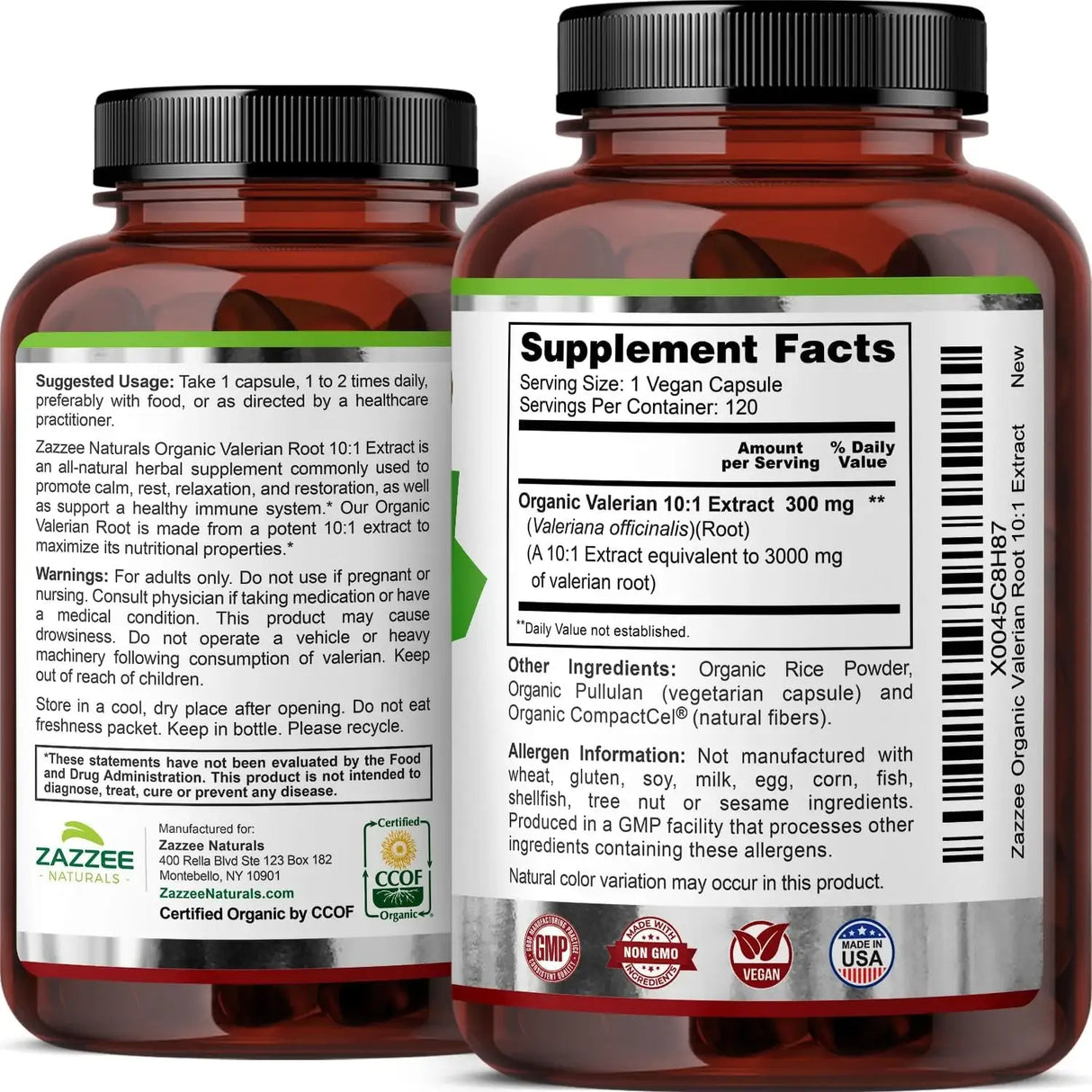 ZAZZEE NATURALS - Zazzee USDA Organic Valerian Root 10:1 Extract 120 Capsulas - The Red Vitamin MX - Suplementos Alimenticios - {{ shop.shopifyCountryName }}