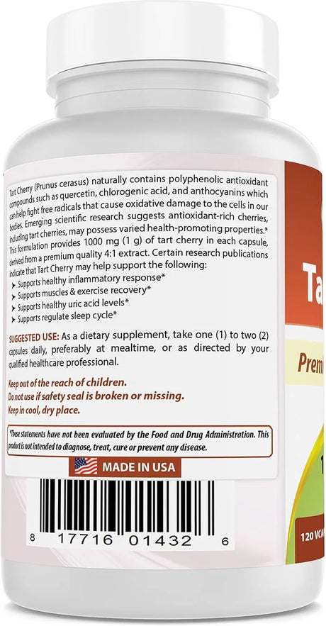 BEST NATURALS - Best Naturals Tart Cherry Extract 1000Mg. 120 Capsulas - The Red Vitamin MX - Suplementos Alimenticios - {{ shop.shopifyCountryName }}