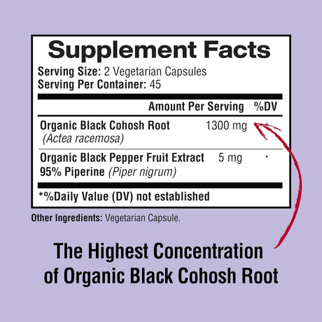 Happi Mi Nutrition Black Cohosh Made with Organic Black Cohosh Root 1300Mg. 90 Capsulas
