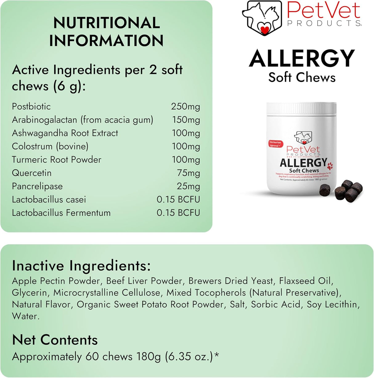 Pet Vet Allergy Relief Chews for Dogs Beef Liver 60 Masticables