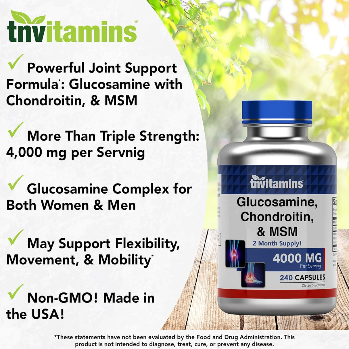 tnvitamins Glucosamine Chondroitin & MSM 240 Capsulas