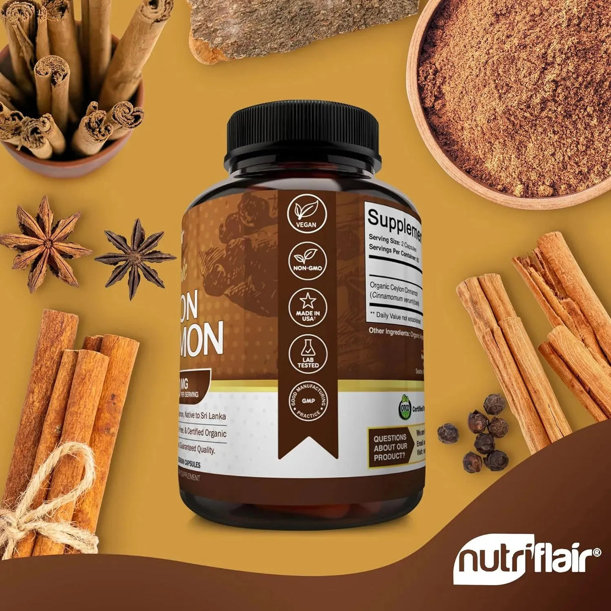 NUTRIFLAIR - NutriFlair Organic Ceylon Cinnamon 1200Mg. 120 Capsulas - The Red Vitamin MX - Suplementos Alimenticios - {{ shop.shopifyCountryName }}