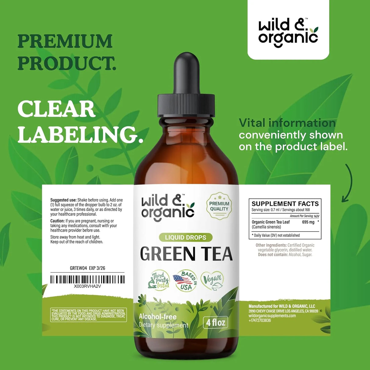 WILD & ORGANIC - Wild & Organic Green Tea Extract Liquid Drops 4 Fl.Oz. - The Red Vitamin MX - Suplementos Alimenticios - {{ shop.shopifyCountryName }}