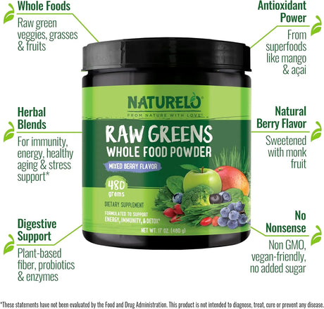 NATURELO - NATURELO Raw Greens Superfood Powder Mixed Berry 480Gr. - The Red Vitamin MX - Suplementos Alimenticios - {{ shop.shopifyCountryName }}