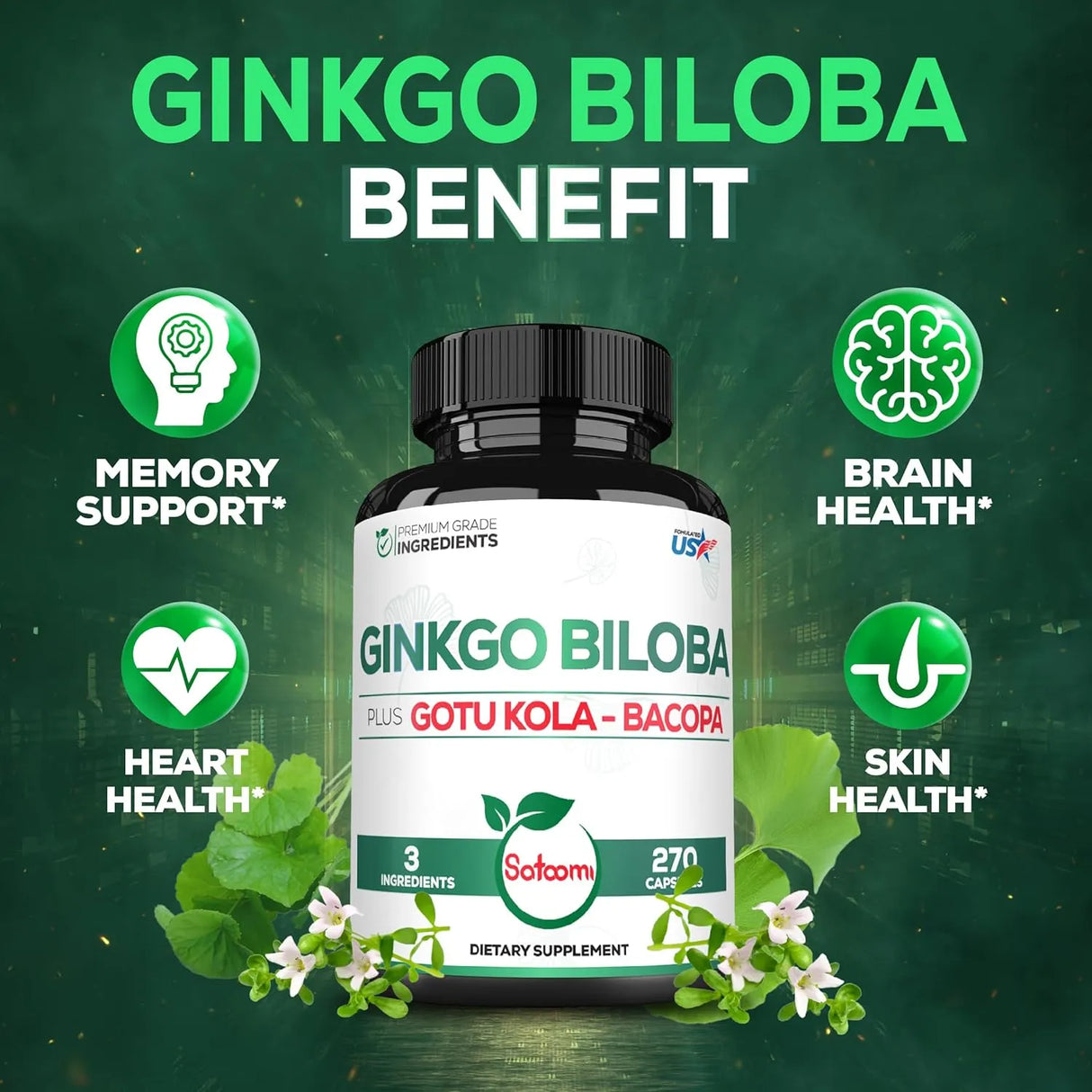 SATOOMI - Satoomi Ginkgo Biloba with Gotu Kola Leaf, Bacopa Monnieri 270 Capsulas - The Red Vitamin MX - Suplementos Alimenticios - {{ shop.shopifyCountryName }}