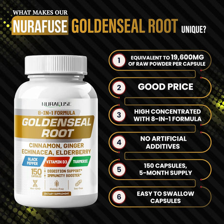 NURAFUSE - NURAFUSE Goldenseal Root 8-in-1 Formula 150 Capsulas - The Red Vitamin MX - Suplementos Alimenticios - {{ shop.shopifyCountryName }}