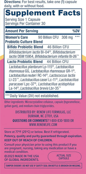 Renew Life Women's Probiotic 90 Billion CFU 30 Capsulas