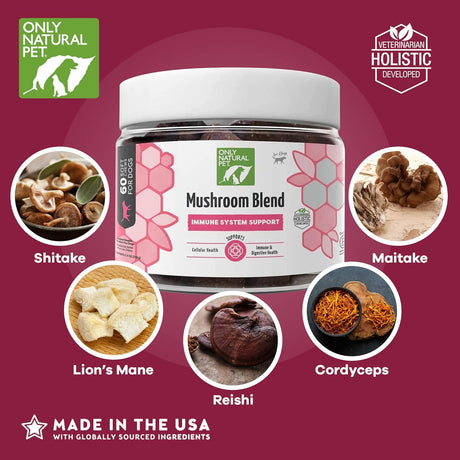 ONLY NATURAL PET - Only Natural Pet Mushroom Blend Immune System Support Supplement for Dogs 60 Masticables - The Red Vitamin MX - Suplementos Herbales Para Perros - {{ shop.shopifyCountryName }}