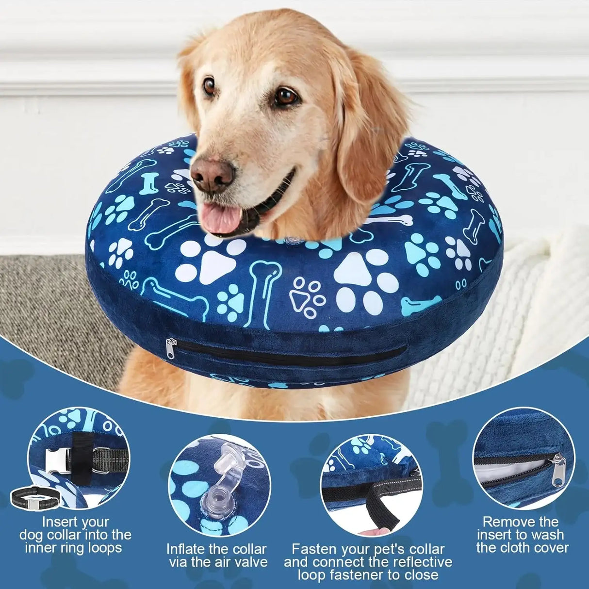 BEAUTYZOO - BEAUTYZOO Inflatable Donut Collar NAVY BLUE MEDIUM - The Red Vitamin MX - Collares y Conos De Recuperación Para Perros - {{ shop.shopifyCountryName }}