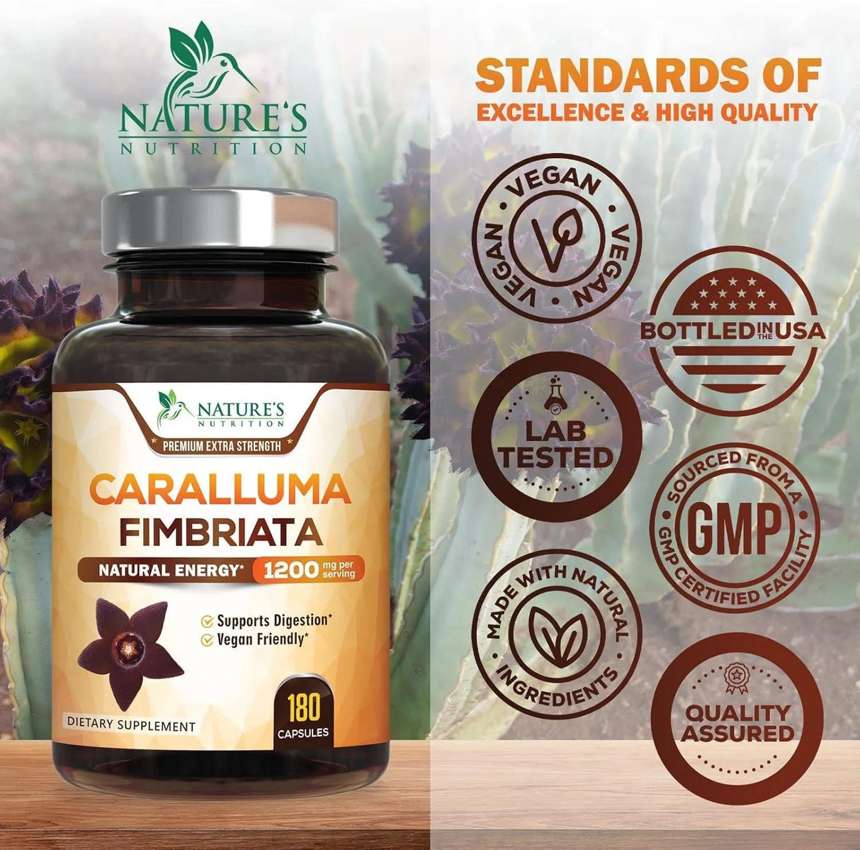 NATURE'S NUTRITION - Pure Caralluma Fimbriata Extract Highly Concentrated 1200Mg. 180 Capsulas - The Red Vitamin MX - Suplementos Alimenticios - {{ shop.shopifyCountryName }}