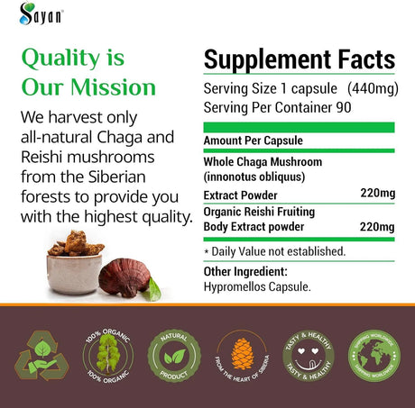 SAYAN - Sayan Siberian Chaga and Organic Reishi Mushroom Extract 90 Capsulas - The Red Vitamin MX - Suplementos Alimenticios - {{ shop.shopifyCountryName }}