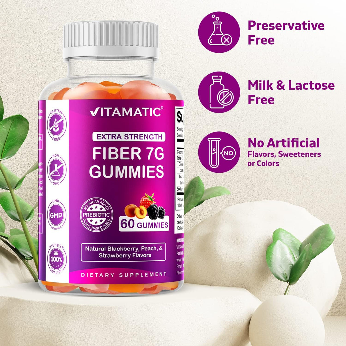 Vitamatic Prebiotic Fiber Gummies for Adults 60 Gomitas 2 Pack