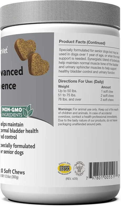 NATURVET - NaturVet Senior Advanced Incontinence Dog Supplement 120 Masticables - The Red Vitamin MX - Salud De Tracto Urinario Para Perros - {{ shop.shopifyCountryName }}