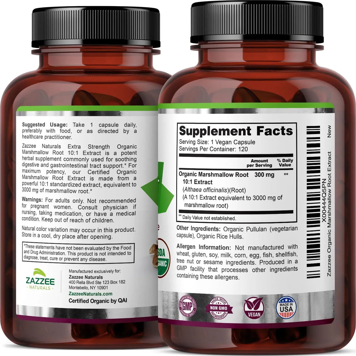 ZAZZEE NATURALS - Zazzee USDA Organic Marshmallow Root 10:1 Extract 3000Mg. 120 Capsulas - The Red Vitamin MX - Suplementos Alimenticios - {{ shop.shopifyCountryName }}