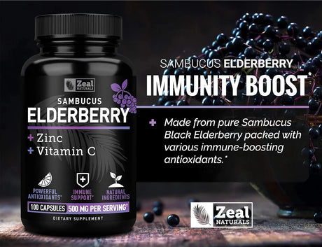 ZEAL NATURALS - Zeal Naturals Max Strength Elderberry 500Mg. 100 Capsulas - The Red Vitamin MX - Suplementos Alimenticios - {{ shop.shopifyCountryName }}