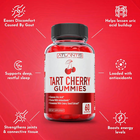 ATLANTIS NUTRITION - Atlantis Nutrition Tart Cherry Gummies with Celery Seed Extract 60 Gomitas - The Red Vitamin MX - Suplementos Alimenticios - {{ shop.shopifyCountryName }}