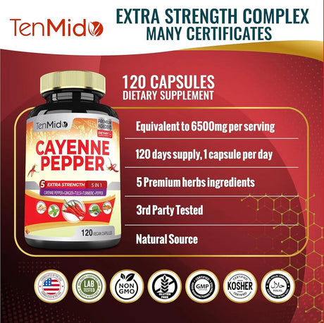 TENMIDO - Tenmido Cayenne Pepper Extract 120 Capsulas - The Red Vitamin MX - Suplementos Alimenticios - {{ shop.shopifyCountryName }}