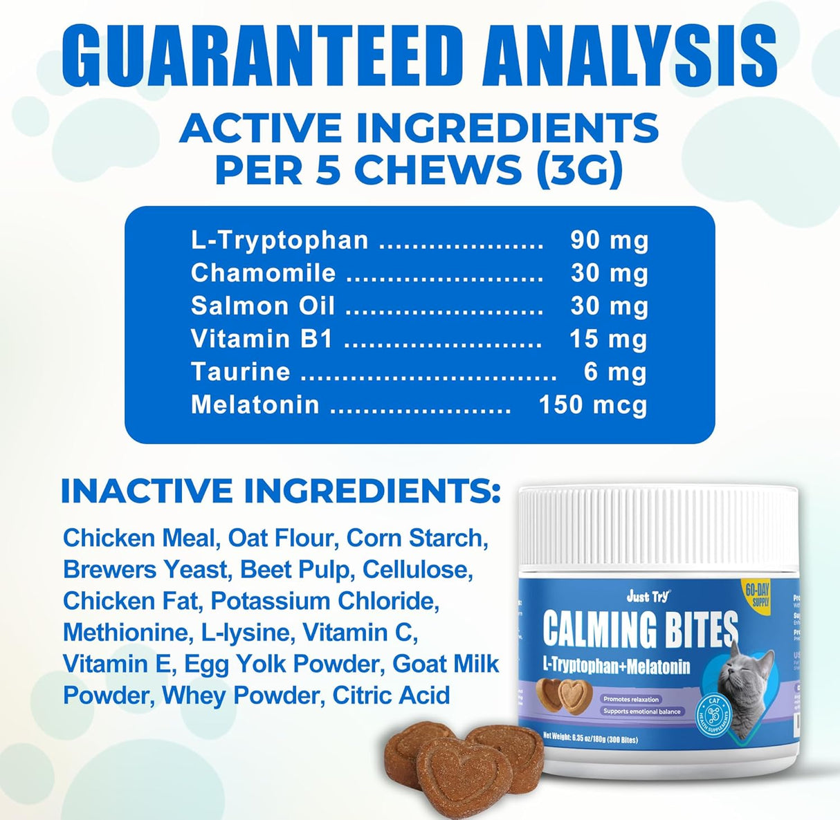 Just Try 300 Bites Calming Cat Treats for Relaxation 300 Masticables